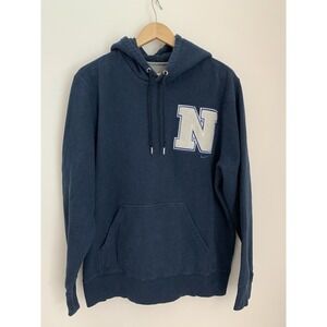 Vtg Nike Pullover Hoodie Baby Swoosh Letterman N  Blue Kangaroo Pocket Men XL